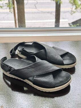 Ecco Black Leather Cross-Strap Slingback Sandals 35.5-36